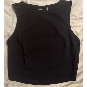 ASOS Design Black Soft‎ Touch Active Crop Tank Top, Size 4 (4505)